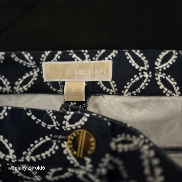 Michael Michael Kors Women’s Pants Size 12 Navy White Geometric Print Ankle Slim - Picture 5 of 7
